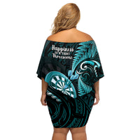New Zealand Darts Off Shoulder Short Dress Happiness Is A Tight Threesome Maori Turquoise LT14 - Polynesian Pride