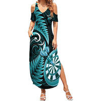 Personalised New Zealand Darts Summer Maxi Dress Happiness Is A Tight Threesome Maori Turquoise LT14 Women Turquoise - Polynesian Pride