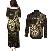 Personalised New Zealand Darts Couples Matching Puletasi Dress and Long Sleeve Button Shirts Happiness Is A Tight Threesome Maori Gold LT14 - Polynesian Pride