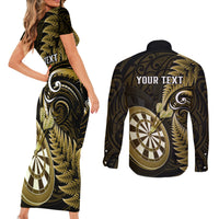 Personalised New Zealand Darts Couples Matching Short Sleeve Bodycon Dress and Long Sleeve Button Shirts Happiness Is A Tight Threesome Maori Gold LT14 - Polynesian Pride