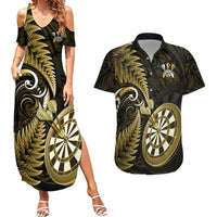 Personalised New Zealand Darts Couples Matching Summer Maxi Dress and Hawaiian Shirt Happiness Is A Tight Threesome Maori Gold LT14 Gold - Polynesian Pride