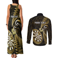 Personalised New Zealand Darts Couples Matching Tank Maxi Dress and Long Sleeve Button Shirts Happiness Is A Tight Threesome Maori Gold LT14 - Polynesian Pride