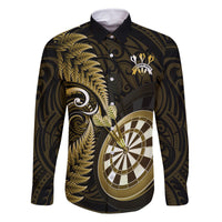 Personalised New Zealand Darts Family Matching Summer Maxi Dress and Hawaiian Shirt Happiness Is A Tight Threesome Maori Gold LT14 Dad's Shirt - Long Sleeve Gold - Polynesian Pride