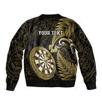Personalised New Zealand Darts Sleeve Zip Bomber Jacket Happiness Is A Tight Threesome Maori Gold LT14 - Polynesian Pride