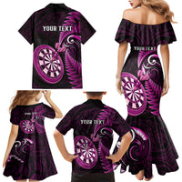 Personalised New Zealand Darts Family Matching Mermaid Dress and Hawaiian Shirt Happiness Is A Tight Threesome Maori Pink LT14 - Polynesian Pride