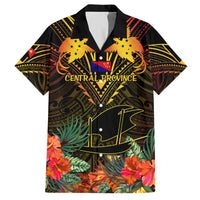 Papua New Guinea Central Province Family Matching Summer Maxi Dress and Hawaiian Shirt Papua Niugini Coat Of Arms With Flag Style LT14 Dad's Shirt - Short Sleeve Black - Polynesian Pride