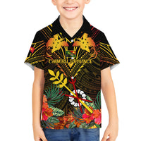 Papua New Guinea Chimbu Province Family Matching Off Shoulder Maxi Dress and Hawaiian Shirt Papua Niugini Coat Of Arms With Flag Style LT14 Son's Shirt Black - Polynesian Pride