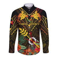 Papua New Guinea Chimbu Province Long Sleeve Button Shirt Papua Niugini Coat Of Arms With Flag Style LT14 Unisex Black - Polynesian Pride