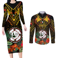Papua New Guinea East New Britain Province Couples Matching Long Sleeve Bodycon Dress and Long Sleeve Button Shirts Papua Niugini Coat Of Arms With Flag Style LT14 Black - Polynesian Pride