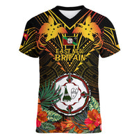 Papua New Guinea East New Britain Province Women V Neck T Shirt Papua Niugini Coat Of Arms With Flag Style LT14 Female Black - Polynesian Pride