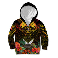 Papua New Guinea Western Province Kid Hoodie Papua Niugini Coat Of Arms With Flag Style LT14 Zip Hoodie Black - Polynesian Pride
