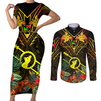 Papua New Guinea Southern Highlands Province Couples Matching Short Sleeve Bodycon Dress and Long Sleeve Button Shirts Papua Niugini Coat Of Arms With Flag Style LT14 Black - Polynesian Pride