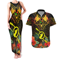 Papua New Guinea Southern Highlands Province Couples Matching Tank Maxi Dress and Hawaiian Shirt Papua Niugini Coat Of Arms With Flag Style LT14 Black - Polynesian Pride