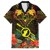 Papua New Guinea Southern Highlands Province Family Matching Puletasi Dress and Hawaiian Shirt Papua Niugini Coat Of Arms With Flag Style LT14 Dad's Shirt - Short Sleeve Black - Polynesian Pride