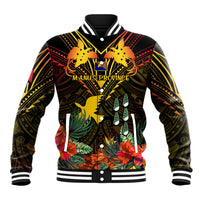 Papua New Guinea Manus Province Baseball Jacket Papua Niugini Coat Of Arms With Flag Style LT14 Unisex Black - Polynesian Pride