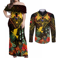 papua-new-guinea-manus-province-couples-matching-off-shoulder-maxi-dress-and-long-sleeve-button-shirts-papua-niugini-coat-of-arms-with-flag-style