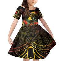 Papua New Guinea Manus Province Family Matching Mermaid Dress and Hawaiian Shirt Papua Niugini Coat Of Arms With Flag Style LT14 Daughter's Dress Black - Polynesian Pride