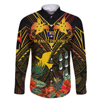 Papua New Guinea Manus Province Family Matching Summer Maxi Dress and Hawaiian Shirt Papua Niugini Coat Of Arms With Flag Style LT14 Dad's Shirt - Long Sleeve Black - Polynesian Pride