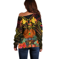 Papua New Guinea Manus Province Off Shoulder Sweater Papua Niugini Coat Of Arms With Flag Style LT14 - Polynesian Pride