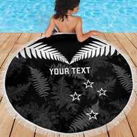 Custom New Zealand Silver Fern Football Beach Blanket Go Aotearoa Grunge Black - Polynesian Pride