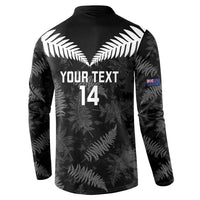Custom New Zealand Silver Fern Football Button Sweatshirt Go Aotearoa Grunge Black - Polynesian Pride