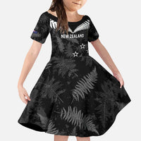 Custom New Zealand Silver Fern Football Family Matching Mermaid Dress and Hawaiian Shirt Go Aotearoa Grunge Black - Polynesian Pride