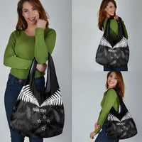 Custom New Zealand Silver Fern Football Grocery Bag Go Aotearoa Grunge Black - Polynesian Pride
