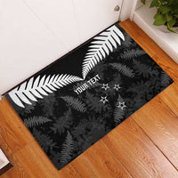 Custom New Zealand Silver Fern Football Rubber Doormat Go Aotearoa Grunge Black - Polynesian Pride