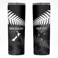 Custom New Zealand Silver Fern Football Skinny Tumbler Go Aotearoa Grunge Black - Polynesian Pride