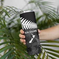 Custom New Zealand Silver Fern Football Skinny Tumbler Go Aotearoa Grunge Black - Polynesian Pride