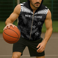 Custom New Zealand Silver Fern Football Sleeveless Zip Hoodie Go Aotearoa Grunge Black LT14 - Polynesian Pride