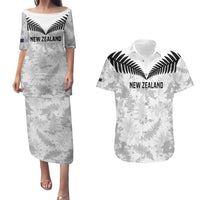 Custom New Zealand Silver Fern Football Couples Matching Puletasi and Hawaiian Shirt Go Aotearoa Grunge White - Polynesian Pride