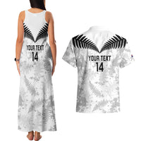 Custom New Zealand Silver Fern Football Couples Matching Tank Maxi Dress and Hawaiian Shirt Go Aotearoa Grunge White - Polynesian Pride