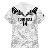 Custom New Zealand Silver Fern Football Family Matching Off Shoulder Short Dress and Hawaiian Shirt Go Aotearoa Grunge White - Polynesian Pride