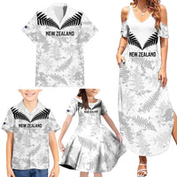 Custom New Zealand Silver Fern Football Family Matching Summer Maxi Dress and Hawaiian Shirt Go Aotearoa Grunge White - Polynesian Pride