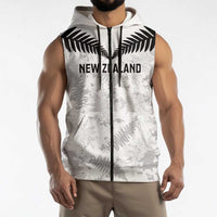 Custom New Zealand Silver Fern Football Sleeveless Zip Hoodie Go Aotearoa Grunge White - Polynesian Pride