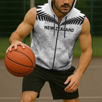 Custom New Zealand Silver Fern Football Sleeveless Zip Hoodie Go Aotearoa Grunge White - Polynesian Pride