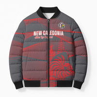 Custom New Caledonia Football Bomber Puffer Jacket Allez Les Cagous Grey Version - Polynesian Pride