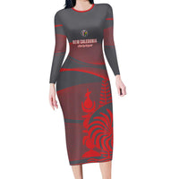 Custom New Caledonia Football Family Matching Long Sleeve Bodycon Dress and Hawaiian Shirt Allez Les Cagous Grey Version LT14 Mom's Dress Grey - Polynesian Pride