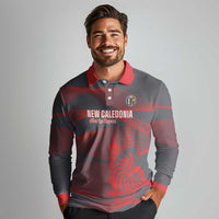 Custom New Caledonia Football Long Sleeve Polo Shirt Allez Les Cagous Grey Version - Polynesian Pride