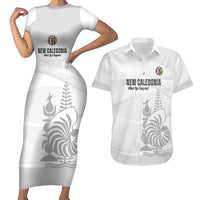 Custom New Caledonia Football Couples Matching Short Sleeve Bodycon Dress and Hawaiian Shirt Allez Les Cagous White Version - Polynesian Pride