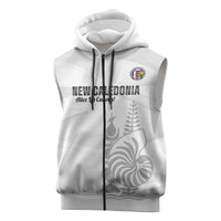 Custom New Caledonia Football Sleeveless Zip Hoodie Allez Les Cagous White Version LT14 White - Polynesian Pride