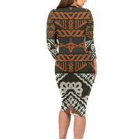 Bula Fiji Tapa Family Matching Long Sleeve Bodycon Dress and Hawaiian Shirt Fijian Masi Vintage Vibes - Polynesian Pride