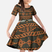 Bula Fiji Tapa Family Matching Puletasi and Hawaiian Shirt Fijian Masi Vintage Vibes LT14 Daughter's Dress Brown - Polynesian Pride