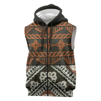 Bula Fiji Tapa Sleeveless Zip Hoodie Fijian Masi Vintage Vibes LT14 Brown - Polynesian Pride