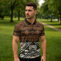 Bula Fiji Tapa Zipper Polo Shirt Fijian Masi Vintage Vibes - Polynesian Pride