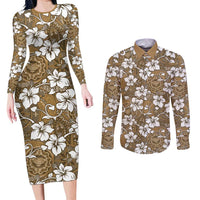 Kuvui Bula Fiji Couples Matching Long Sleeve Bodycon Dress and Long Sleeve Button Shirt Fijian Tapa Seamless Hibiscus - Polynesian Pride