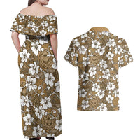 Kuvui Bula Fiji Couples Matching Off Shoulder Maxi Dress and Hawaiian Shirt Fijian Tapa Seamless Hibiscus - Polynesian Pride