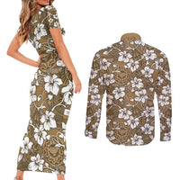 Kuvui Bula Fiji Couples Matching Short Sleeve Bodycon Dress and Long Sleeve Button Shirt Fijian Tapa Seamless Hibiscus - Polynesian Pride