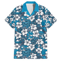 Karakarawa Bula Fiji Family Matching Long Sleeve Bodycon Dress and Hawaiian Shirt Fijian Tapa Seamless Hibiscus LT14 Dad's Shirt - Short Sleeve Blue - Polynesian Pride